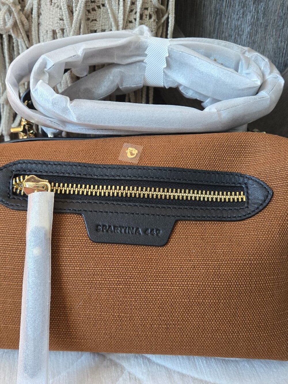 Spartina 449 Brown Canvas Satchel Crossbody with Black Trim, NWT